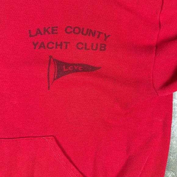 Vintage 70s/80s Lake County Yacht Club‎ Hoodie Red Men's Medium USA Sportswear - Picture 2 of 11